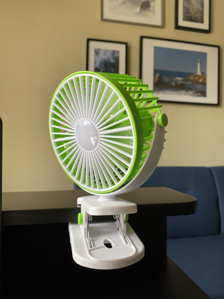 Вентилятор настольный прищепка с аккумулятором зеленый - фотография № 5