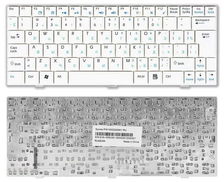Клавиатура для ноутбука MSI V022340AS1 белая 840₽