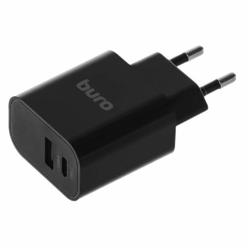 Сетевое зарядное устройство Buro BUWD1, USB-C + USB-A, 18Вт, 3A, черный [buwd18p110bk]