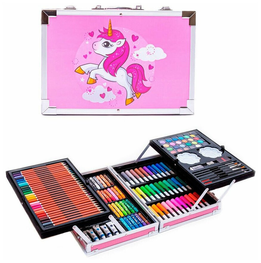 Детский набор 145 предметов для рисования и творчества Pony розовый