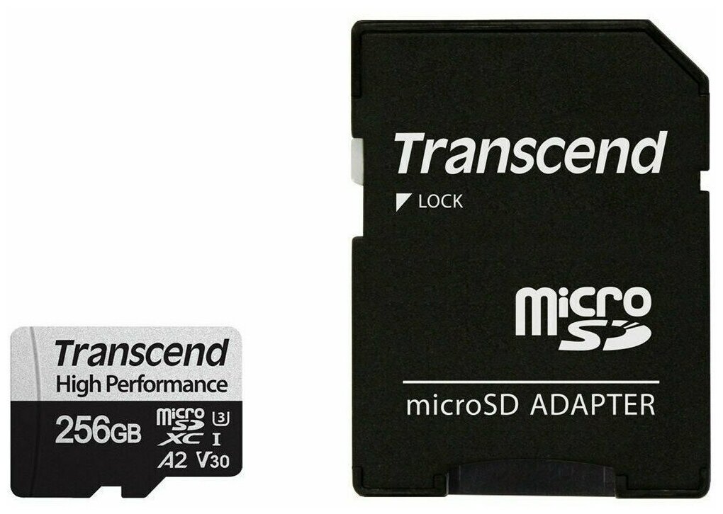 Карта памяти 256Gb MicroSD Transcend + SD адаптер (TS256GUSD330S)