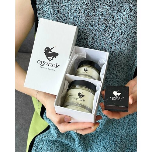 Подарочный набор девушке OGONEK GREY ароматическая свеча bloomcandles черная амбра и пачули 200 г