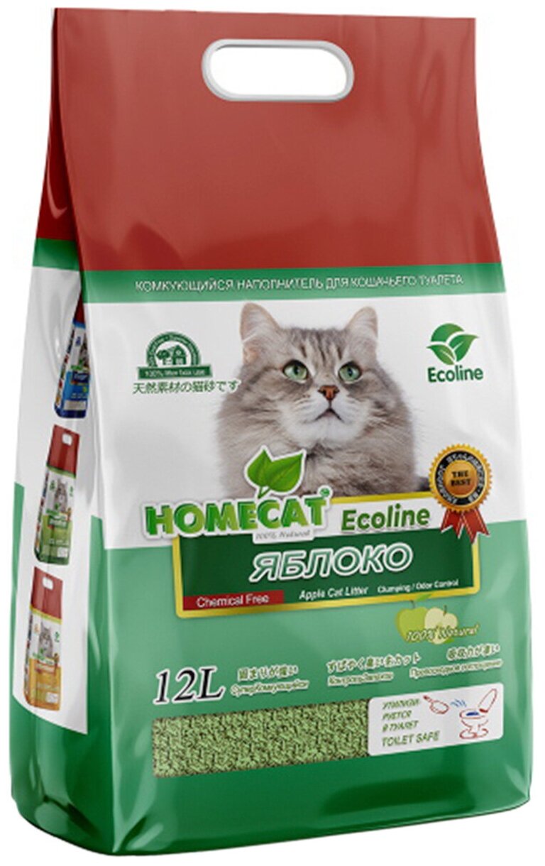 HOMECAT эколайн яблоко наполнитель комкующийся для туалета кошек (12 л)