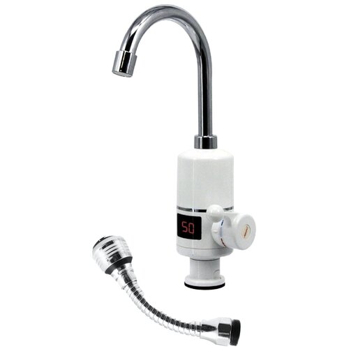 Проточный электрический водонагреватель кран с дисплеем и насадка переходник turboflex для дачи , ванной и кухни