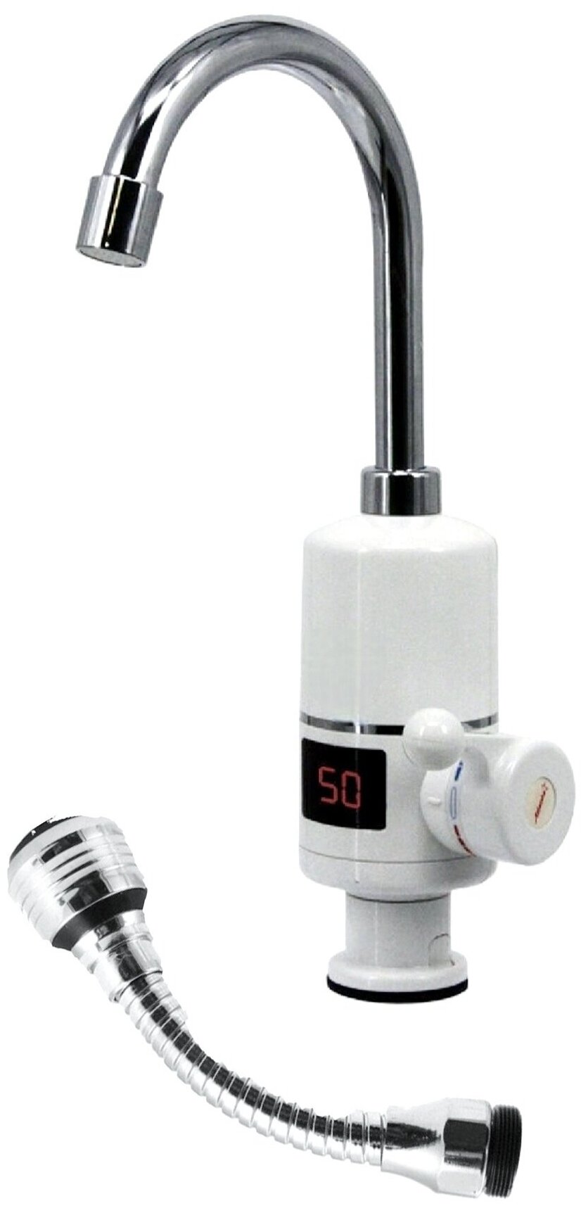 Проточный электрический водонагреватель кран с дисплеем и насадка переходник turboflex для дачи  ванной и кухни