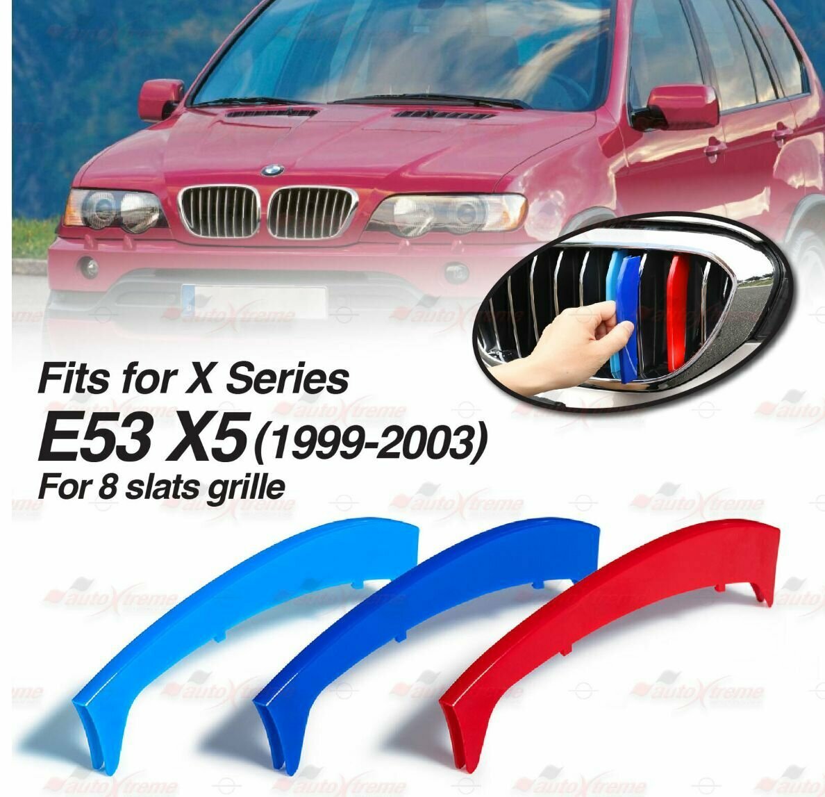 Накладки на решетку радиатора для BMW X5 E53 1998-2003 триколор / БМВ Х5 Е53