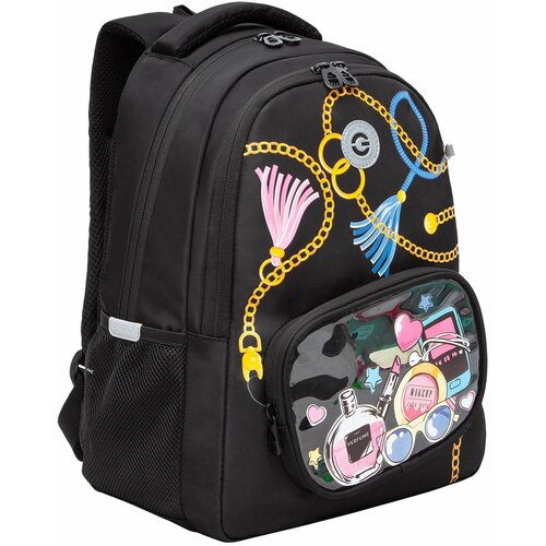 Рюкзак школьный для девочки подростка, с ортопедической спинкой, для средней школы, GRIZZLY, (черный)