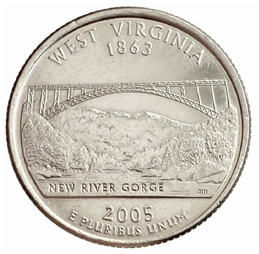 Монета 25 центов Западная Вирджиния. Штаты и территории. США Р 2005 UNC