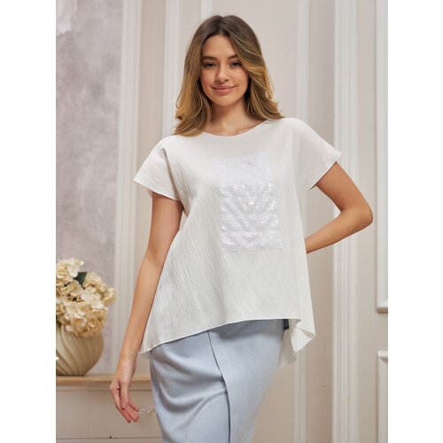 Блуза  D.va, нарядный стиль, свободный силуэт, короткий рукав, размер 44, белый