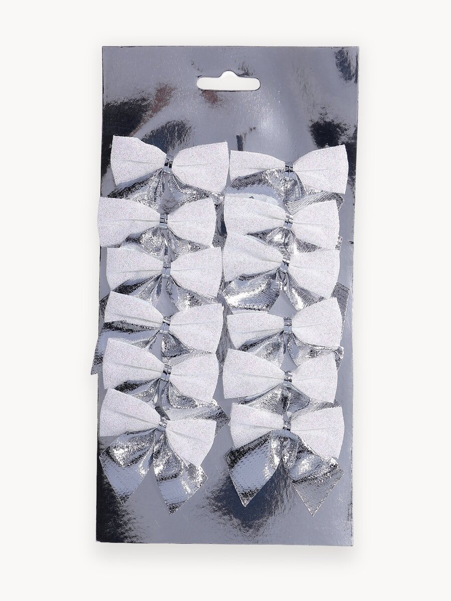 Ёлочные игрушки 12 шт. «Зимнее волшебство. Бант» пластик, 5,5х5 см, серебристо-белый