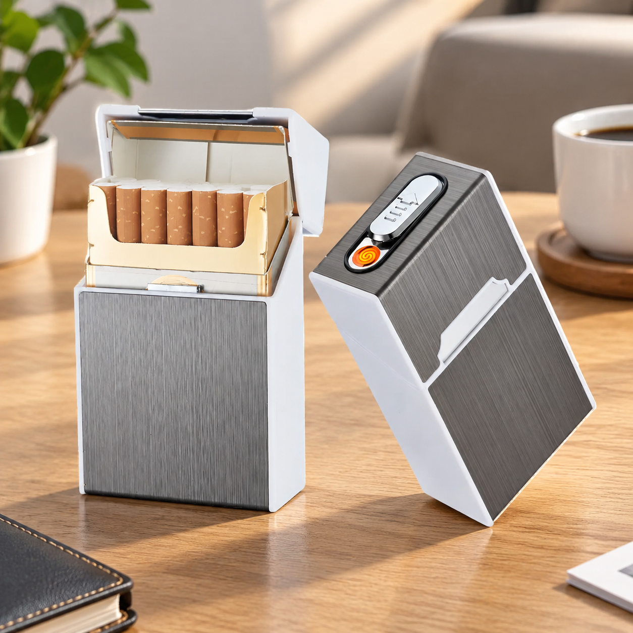 Портсигар металлический с USB зажигалкой, на магните, цвет серебро, 10х6х3 см, FatCat (Цвет товара: серебристый; Объем: 0.18 л)