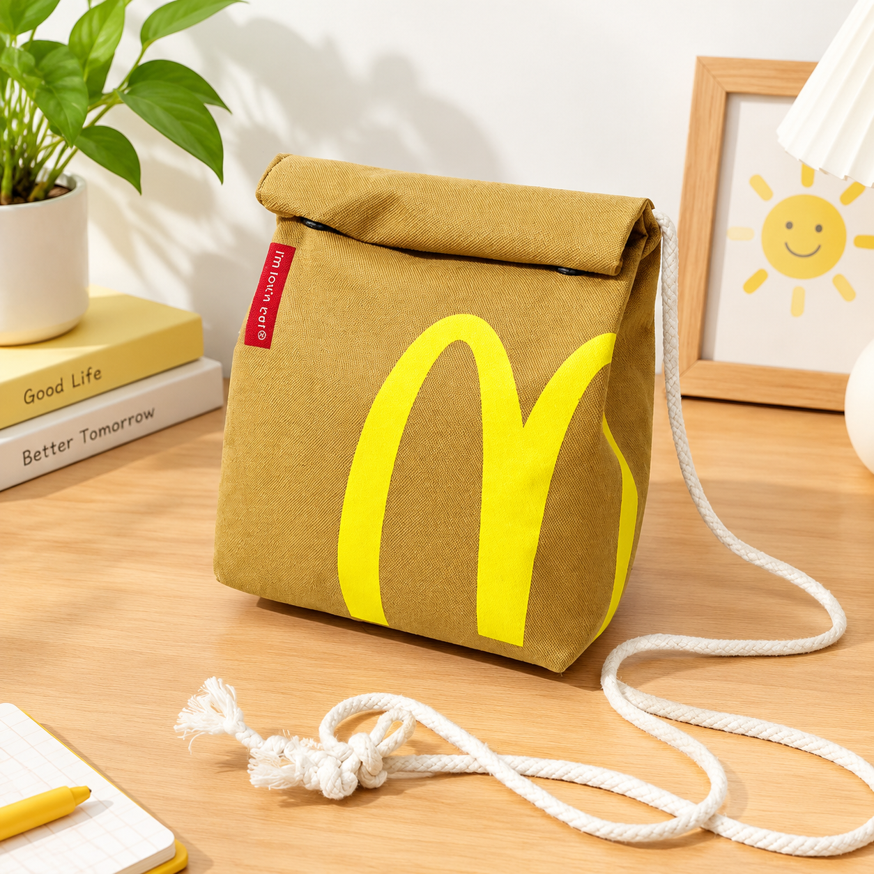 Рюкзак McDonald`s, школьный, унисекс, для средней и старшей школы, бежевый, нейлон (Объем: 13 л)