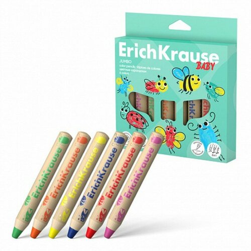Карандаши 6 цветов ErichKrause Baby Jumbo дерево утолщенные круглые грифель 10 мм точилка в подарок европодвес 1101₽