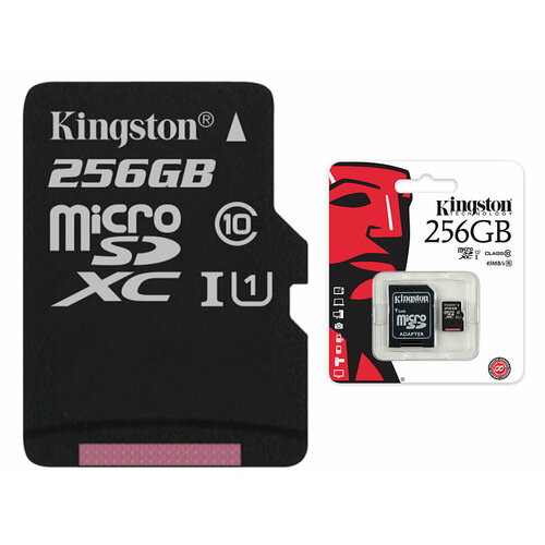 Карта памяти kingston microSDXC 256 ГБ , адаптер на SD, 1 шт, чёрный карта памяти microsdxc 70mai 256 гб