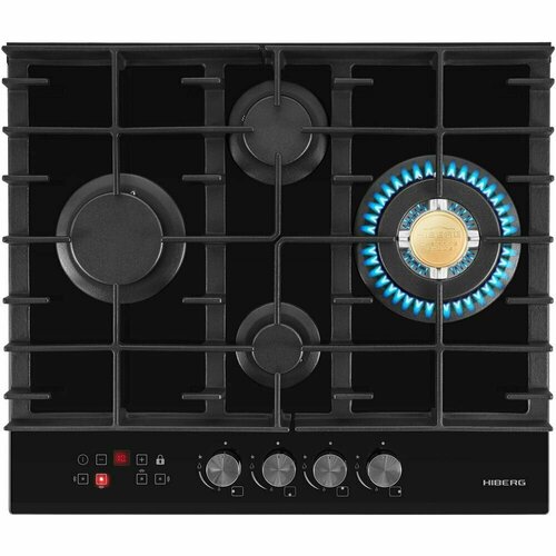 Газовая варочная поверхность HIBERG VM 6145 B таймер отключения газа всех конфорок газ-контроль электроподжиг чугунные решетки 5407700₽