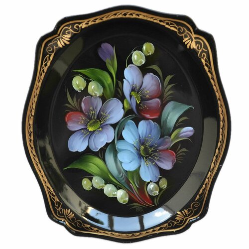 Жостовская фабрика декоративной росписи Жостовский поднос декоративный, размер 20х17 см (A3), металлический