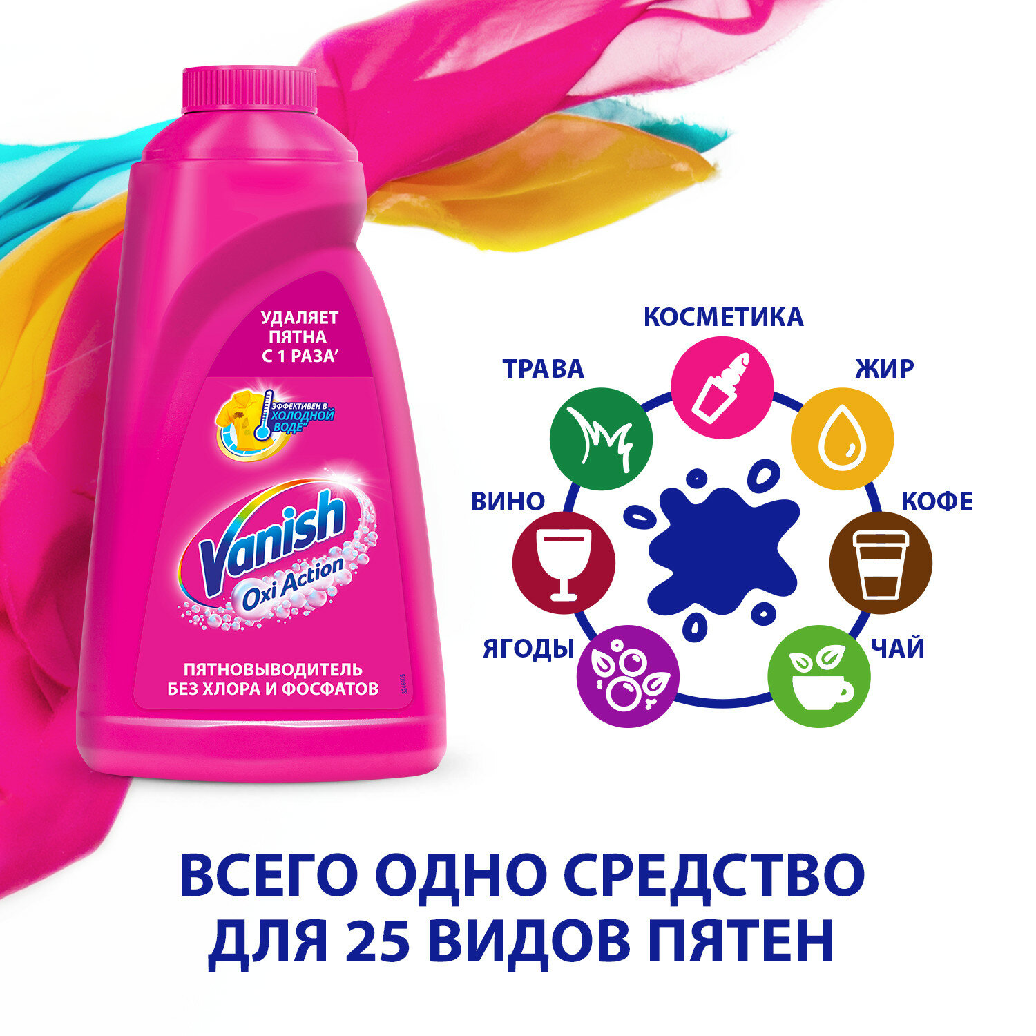 Кислородный пятновыводитель без хлора Vanish Oxi Action для цветного белья, 1 л