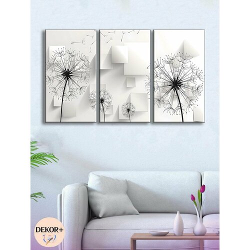 Интерьерная модульная картина на стену из трех частей 60х100 см А01 Одуванчики 1190₽