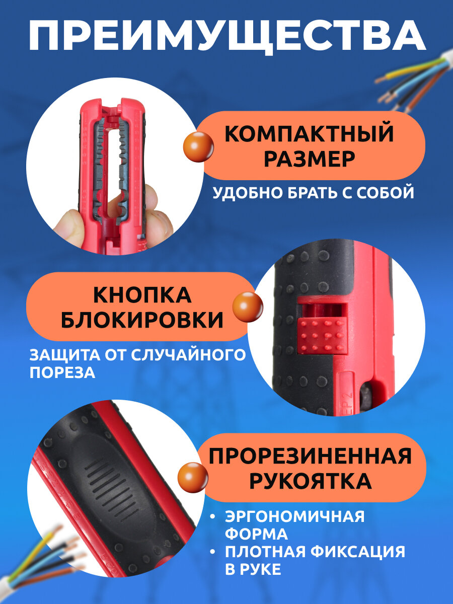 Стриппер ручка для снятия изоляции AWG 20-10; RG6/RG59/ручки прорезинены — фото 1