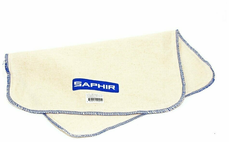 Салфетка SAPHIR с логотипом для полировки и чистки кожаной обуви, белая, хлопок — фото 1