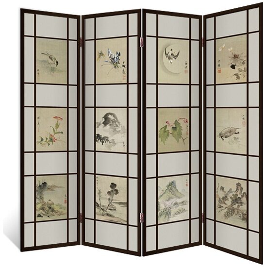 Ширма перегородка Декор Депо для комнаты деревянная "Коллекция Суми-Э" двухсторонняя с картинкой (уют) 4 створки венге 176х185 см 14 кг