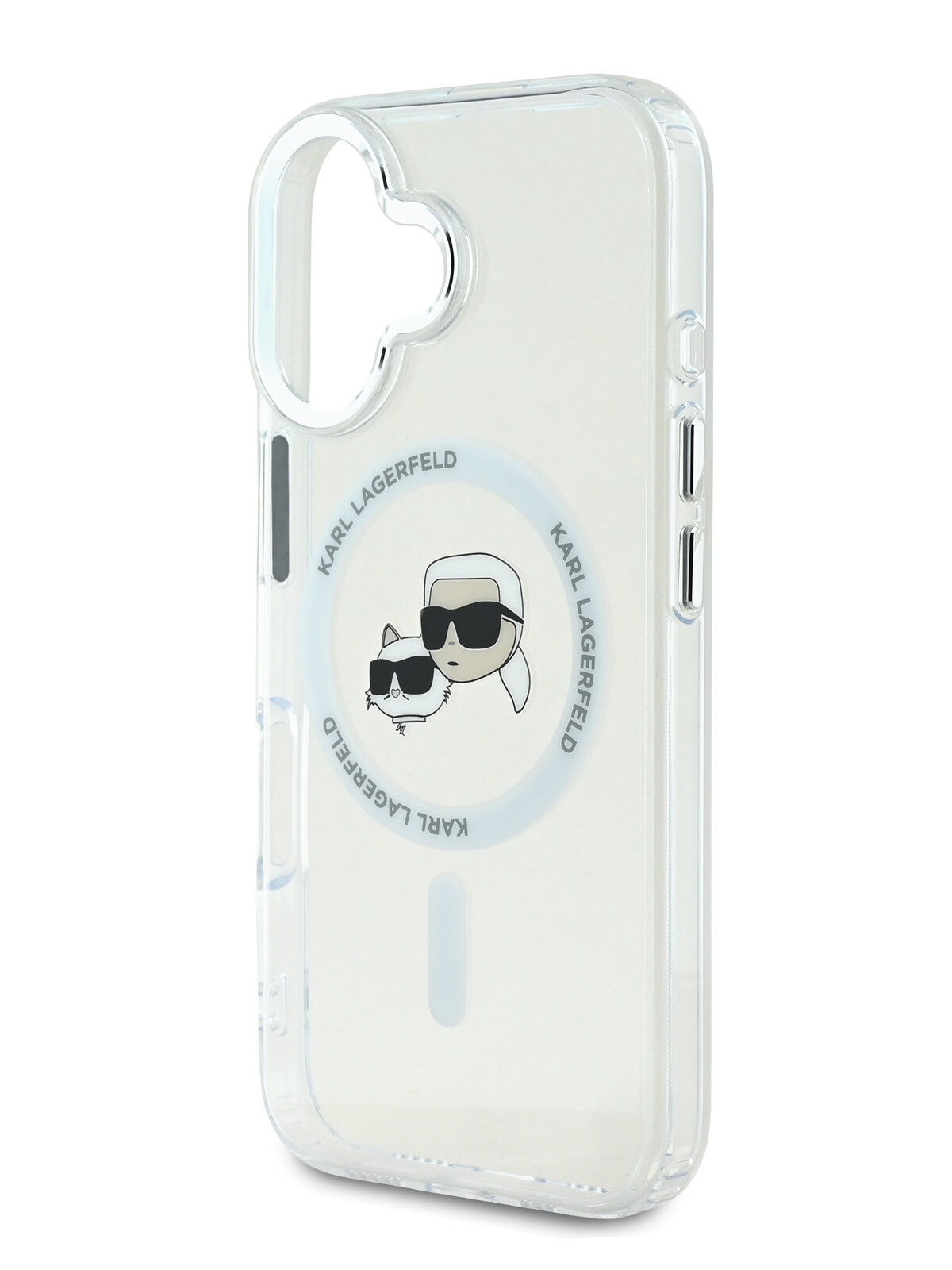 Lagerfeld для iPhone 16 чехол PC/TPU NFT Karl & Choup Head Metal camera Hard White (MagSafe)