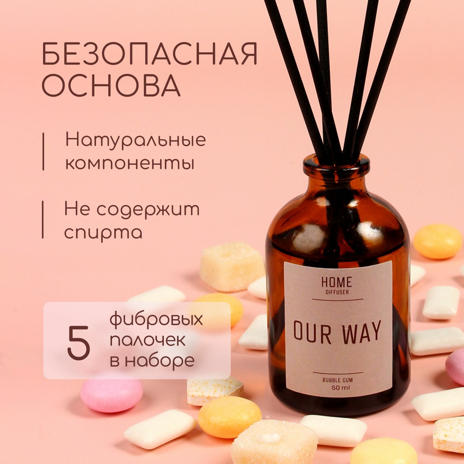 Диффузор, интерьерный, бабл-гам, для комнат и гостиной, 50 мл — фото 1