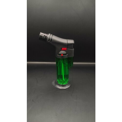 Мини газовая горелка турбо зажигалка туристическая с пьезоподжигом зеленая прозрачная с подставкой 265₽