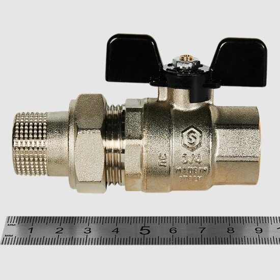 Кран шаровой с американкой полнопроходной прямой Stout 3/4"x3/4" ВР/НР латунь ручка бабочка - фото №2