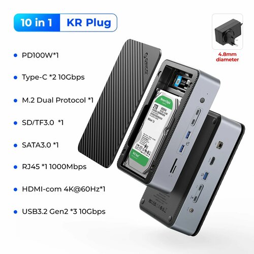 Док-станция ORICO 10 в 1 с корпусом для SSD и HDD KR Plug 9530₽