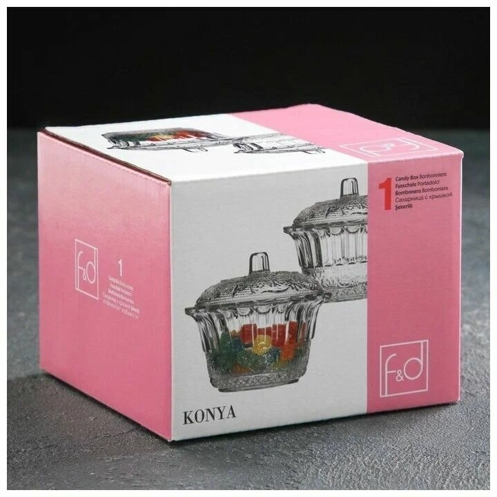 Сахарница Konya-F&D с крышкой 12 см, стекло, подарочная упаковка. — фото 1