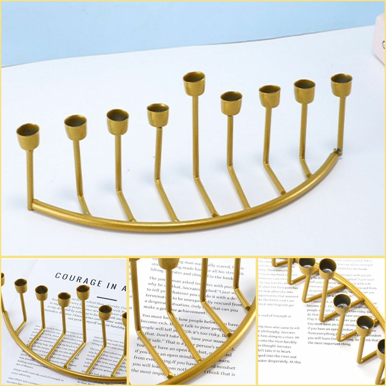 Девятисвечник Менора (Минора) Ханукия для 9 свеч золото — фото 1