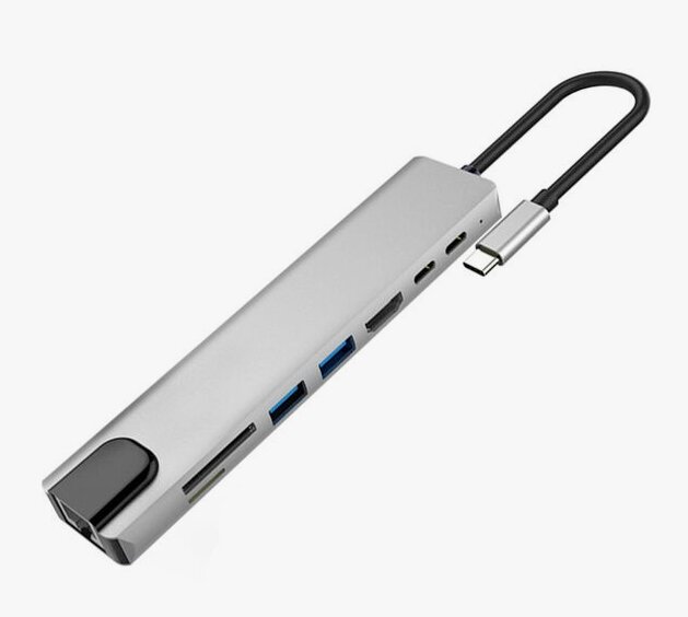 USB hub концентратор 8в1 разъем подключения Type C серый — фото 1