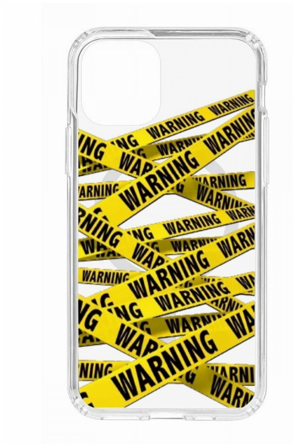 Чехол для iPhone 11 Pro Kruche Print MagSafe Warning,противоударный силиконовый бампер с рисунком,пластиковая накладка МагСейф с защитой камеры,кейс