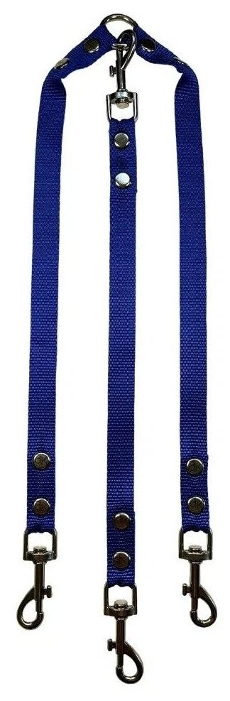 Поводок-сворка для собак нейлоновый тройной 60 см х 3 х 20 мм синий (до 35 кг х 3) / поводок-сворка нейлоновый с карабинами