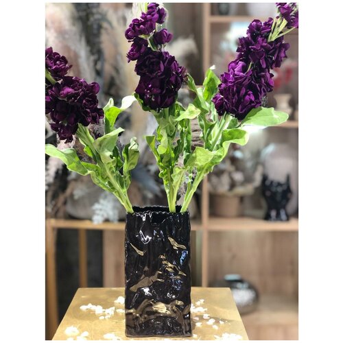 Ваза 19 см, рельефная, темно-коричневая, керамическая, оригинальная