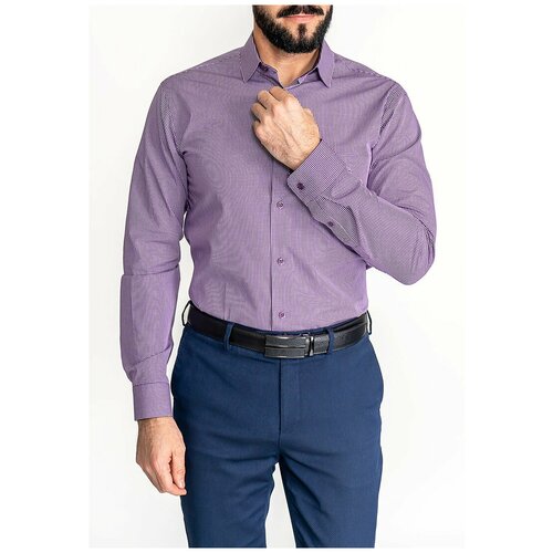 фото Рубашка мужская длинный рукав greg 714/231/065/z/1, полуприталенный силуэт / regular fit, цвет фиолетовый, рост 174-184, размер ворота 40