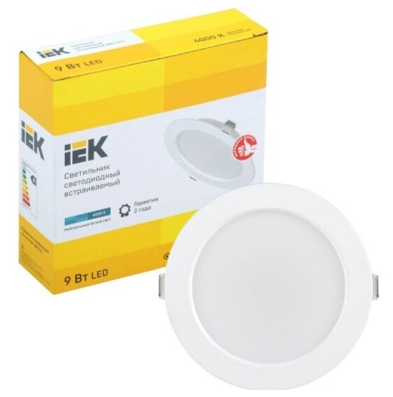 Светильник downlight Iek ДВО 1612 9Вт 4000К IP20 круг бел. LDVO0-1612-09-4000-K01