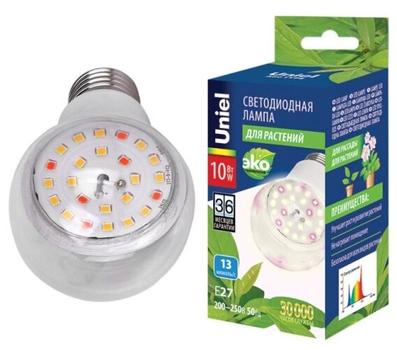 Лампа для растений Uniel LED-A60-10W/SPFB/E27/CL PLP30WH