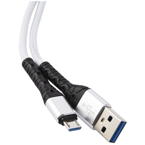 Дата-кабель mObility USB - microUSB, 3А, тканевая оплетка, белый