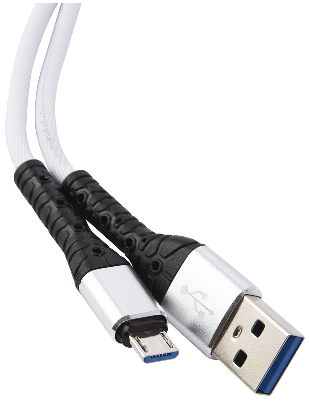 Дата-кабель mObility USB – microUSB, 3А, тканевая оплетка, белый - фото №1
