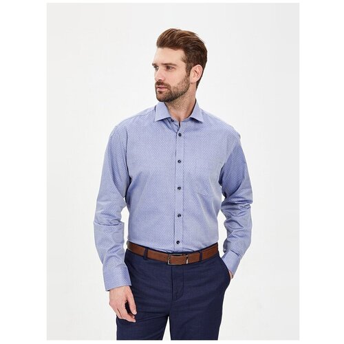 фото Рубашка мужская длинный рукав greg 223/111/6042/p_gb, прямой силуэт / сlassic fit, цвет синий, рост 174-184, размер ворота 44