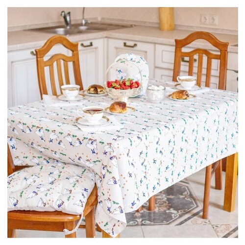 Скатерть Лен Гуси белые / евроуголок / 140*180