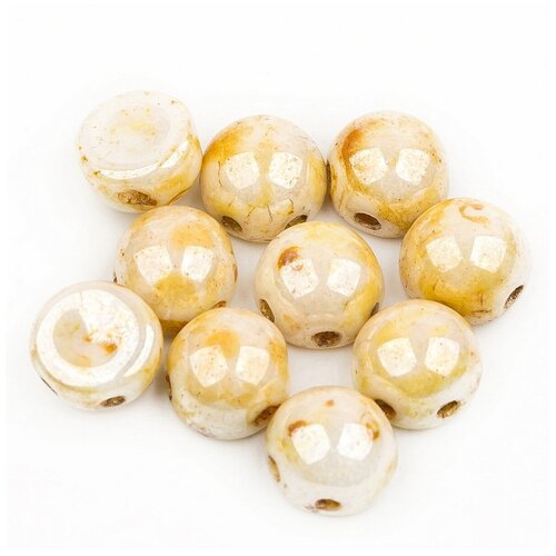 Стеклянные чешские бусины с двумя отверстиями, Cabochon bead, 6 мм, цвет Chalk White Lazure White, 10 шт.