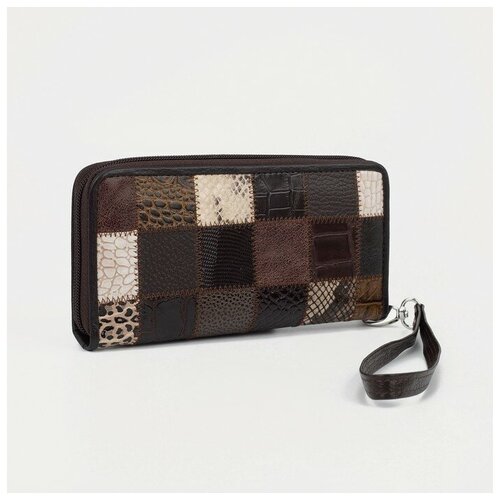 фото Кошелёк на молнии, с ручкой, цвет коричневый кайман