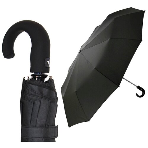 фото Зонт rainbrella, полуавтомат, 3 сложения, купол 97 см., 8 спиц, система «антиветер», чехол в комплекте, черный