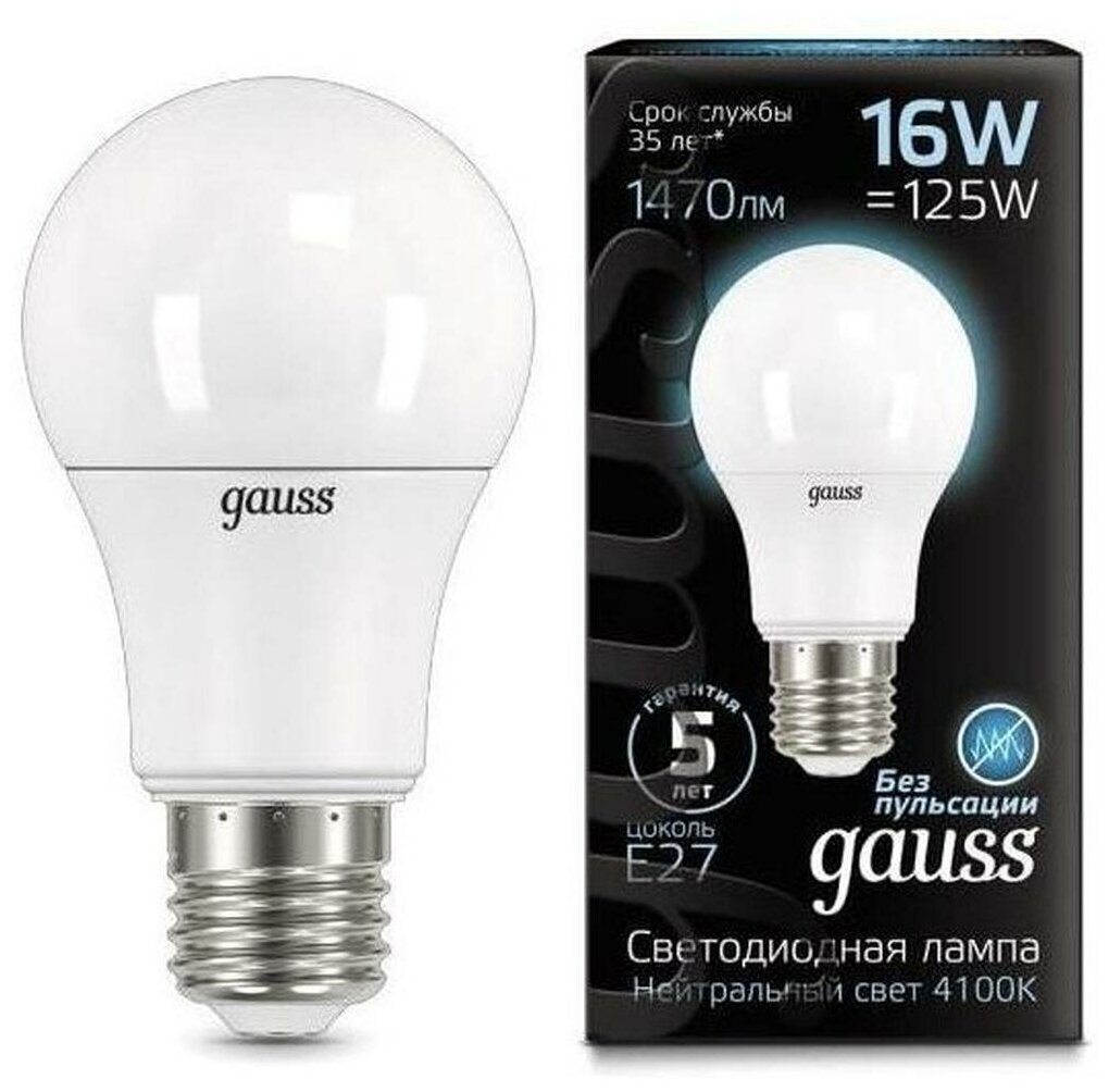 Упаковка светодиодных ламп Gauss Black LED A60 E27 16W 4100K 102502216 x10