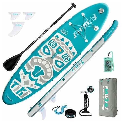 Надувная SUP-доска (SUP board) FUNWATER TIKI BLUE с насосом, веслом и страховочным лишем. 320x83x15 см