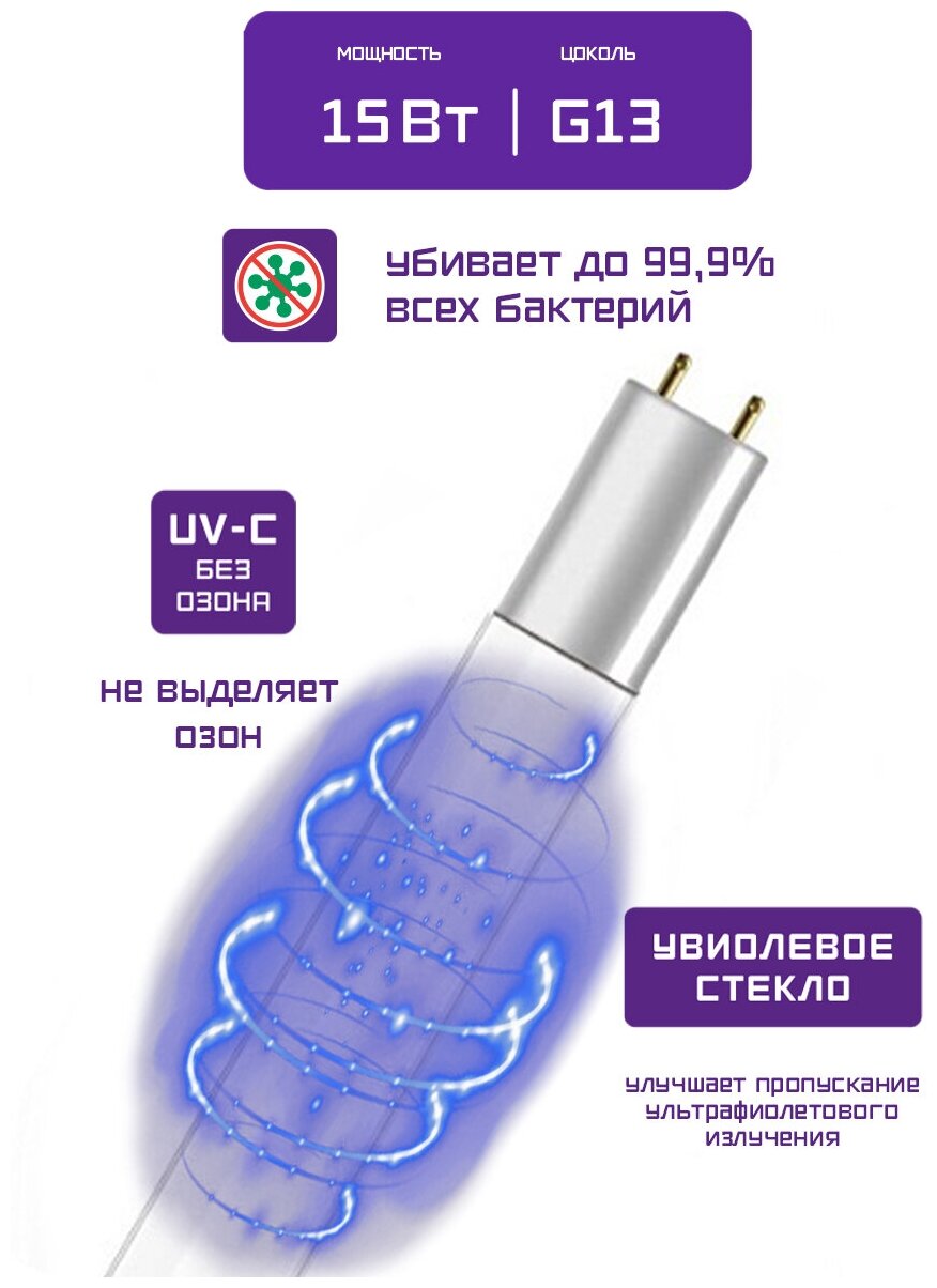 Фарлайт Лампа бактерицидная специальная безозоновая ДБ 15 Вт 254 нм UV 438 мм G13 FAR000152