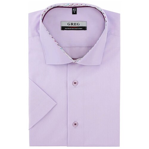 фото Рубашка мужская короткий рукав greg 720/109/lv/z/1p, полуприталенный силуэт / regular fit, цвет сиреневый, рост 174-184, размер ворота 41